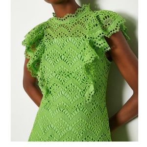 Karen Millen NWT Chemical Lace Ruffle Dress Neon Green Size 2